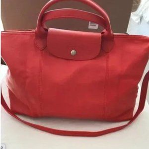 Longchamp Le Pliage Cuir Leather Bag New Large red